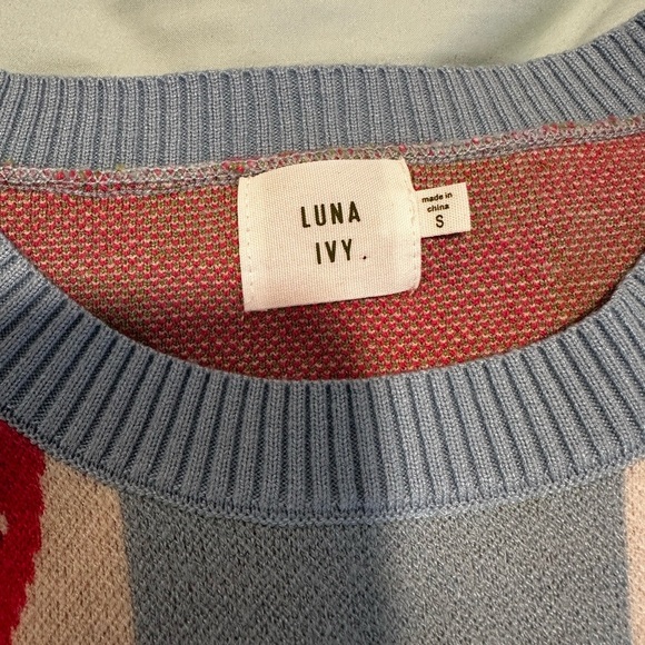 NWT Luna Ivy Anthropologie Strawberry and Blue Checker. Crew Neck Oversized Sm - Picture 5 of 16